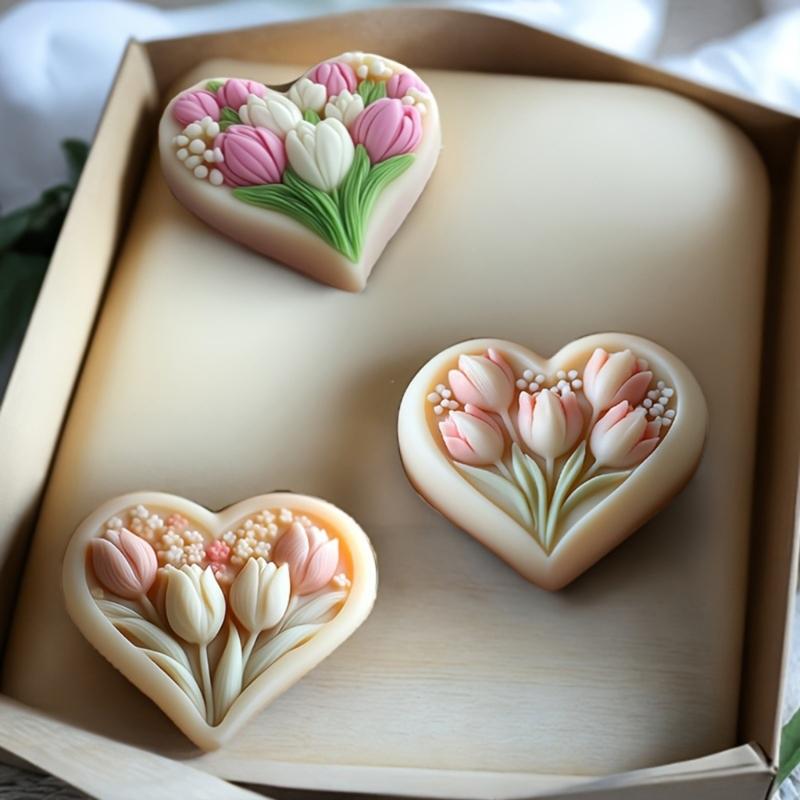 Silicone Heart Shape Molds Handmade Candle Moulds with Dried Flower and Glitters for Resin Crafts and Candle Creations