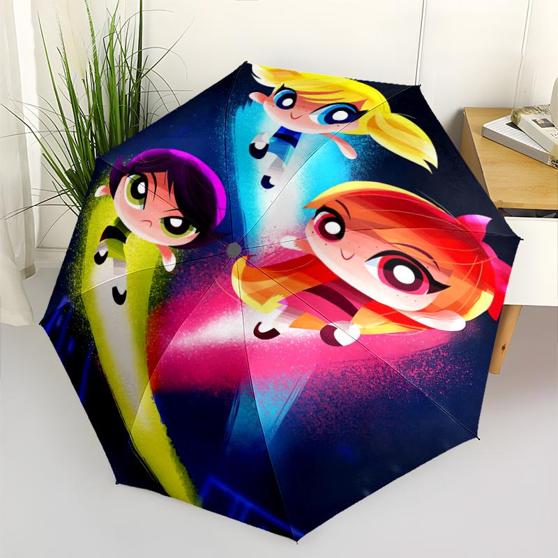 Powerpuff Fashionable Automatic Opening/Closing Folding Umbrella. Portable and Foldable, Ideal for Gift, Travel, and Daily Use.