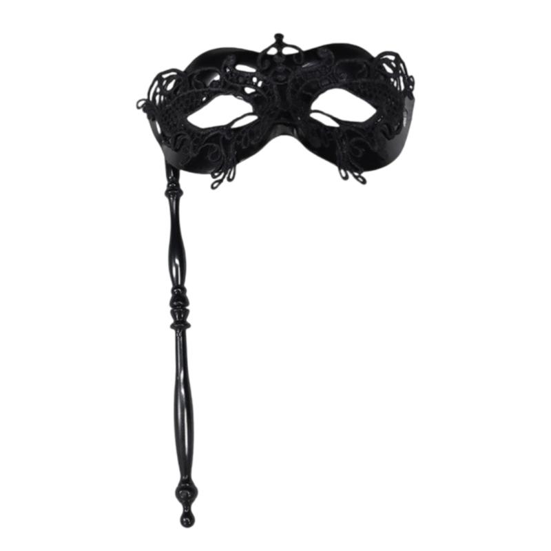 Sophisticated Handheld Parties Mask For Masquerades Event Feathered Lace Design Lightweight Build Comfortable Grip