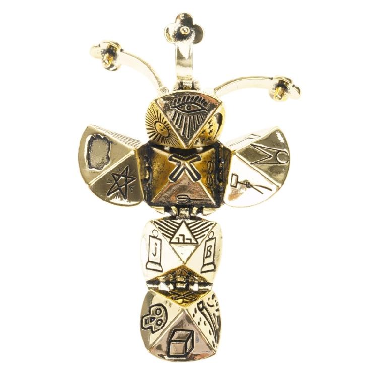 Wandelbarer Freimaurer-Kugelanhänger Mini-Design Verwandelt sich in Gekreuzte Vintage Symbolische Freimaurerei Schmuck beige