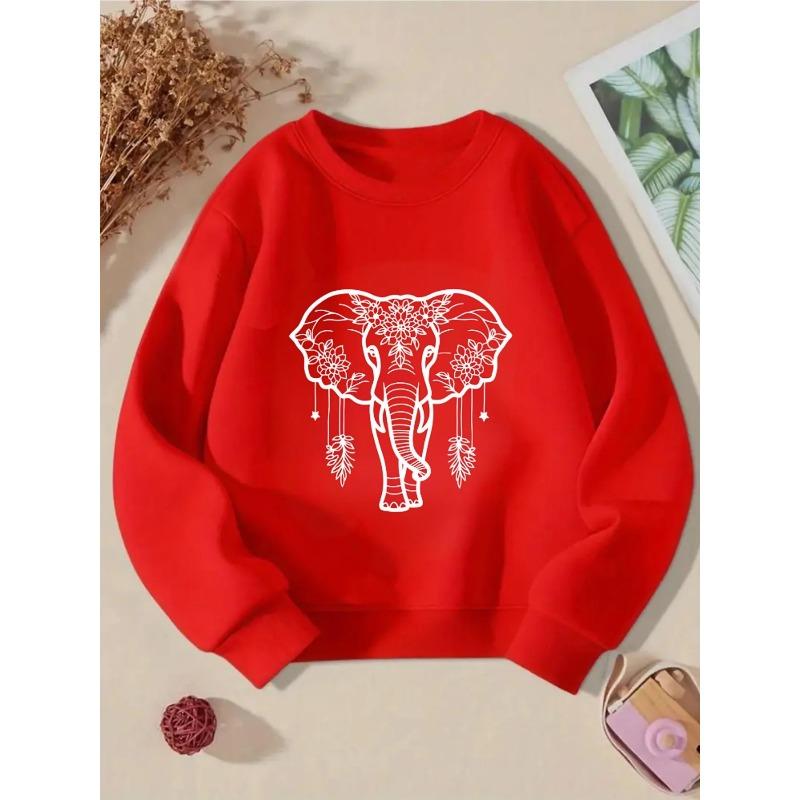 European sizes Crewneck Sweatshirt for Kids Featuring an Elephant Floral Design, Sportswear And Casual Attire