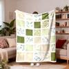 Watercolor Green Leaf Patchwork Grid Blanket Fresh Sage Plant Print Soft Warm Minimalist Cottagecore Blanket For Bedroom