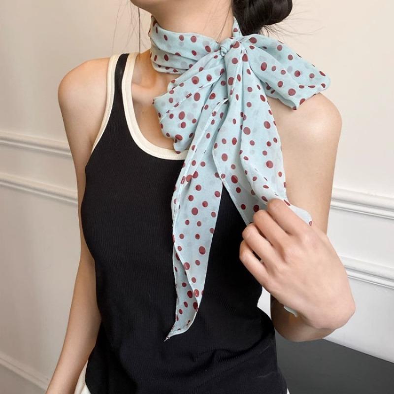 2025 New Wave Point Silk Scarf Women's Spring/Summer Versatile Printed Series Neck Tie Hair High End Drift Belt