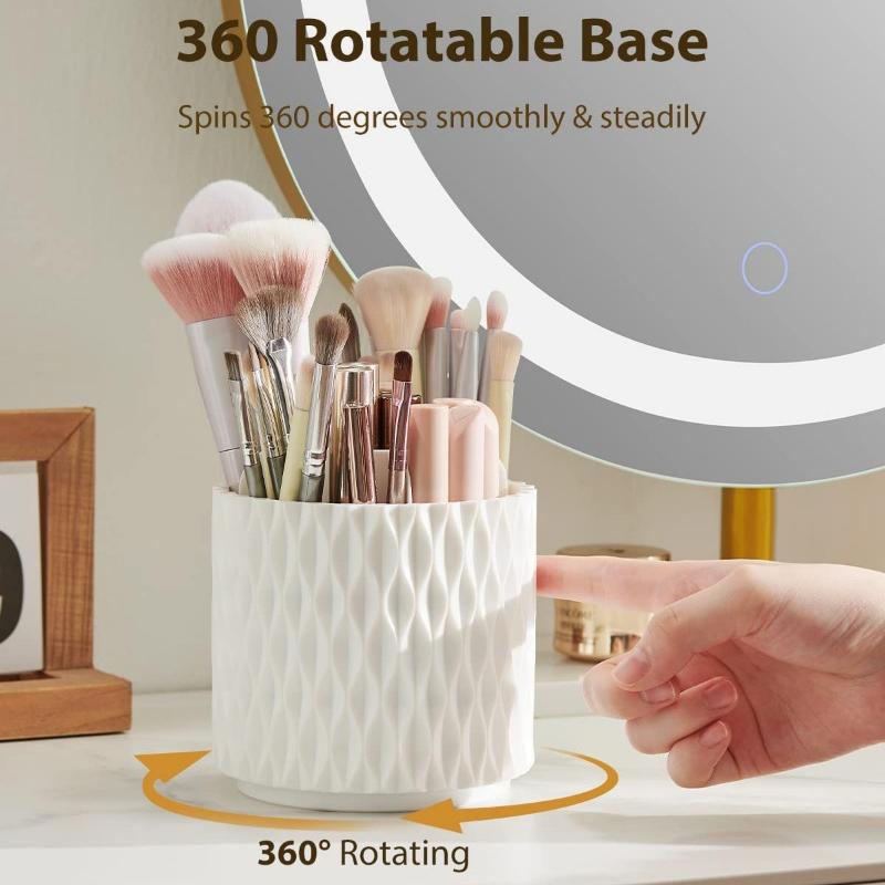 1pc Makeup Brush Holder[Dustproof & Waterproof] 360 Rotating Cosmetics Make up Brush Organizer Storage with Lid for Vanity