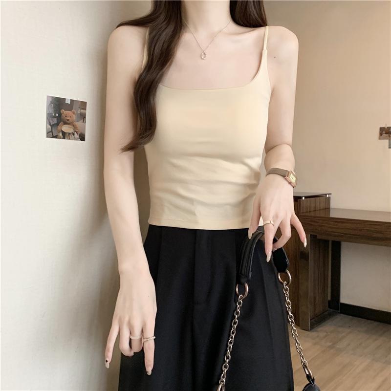 Korean Style Cotton Sling Vest with Built-In Bra - Backless Tube Top
