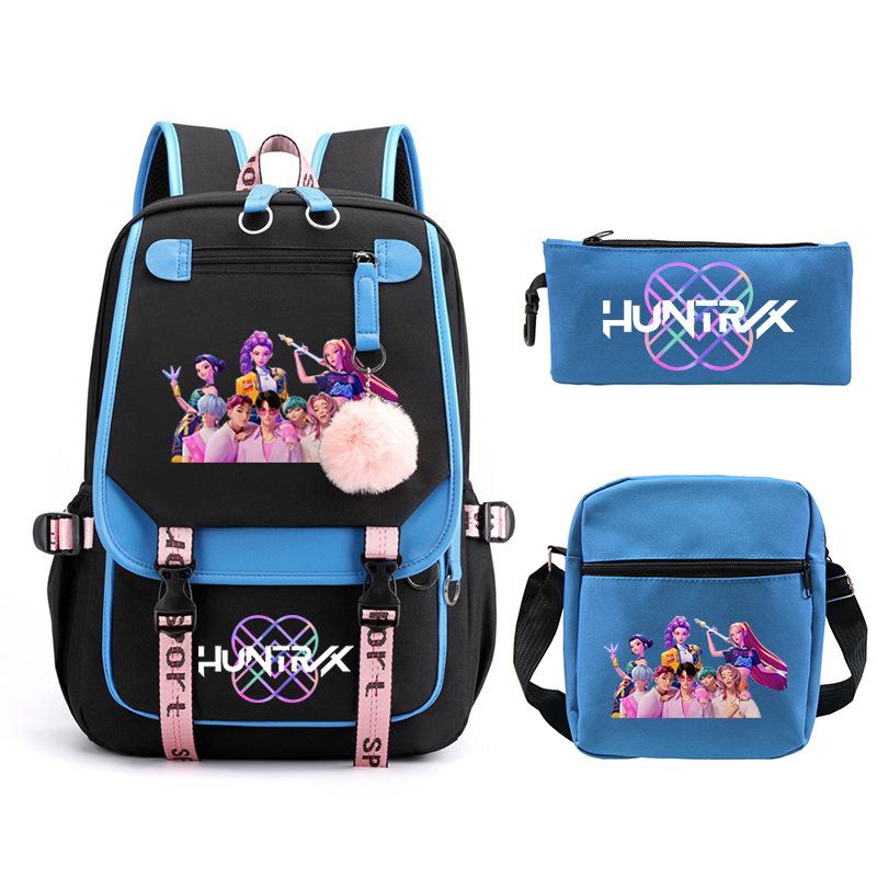 Kpop Trend Backpack Large Capacity Student School Bag Three-Piece Pencil Case Casual Shoulder Bag