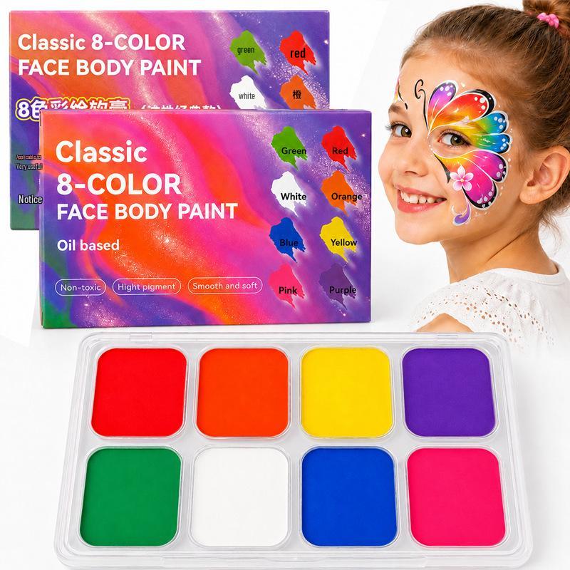 8-Color Water-Soluble Body Paint Kit for Kids: Face Paint for Sports, Halloween, and Christmas