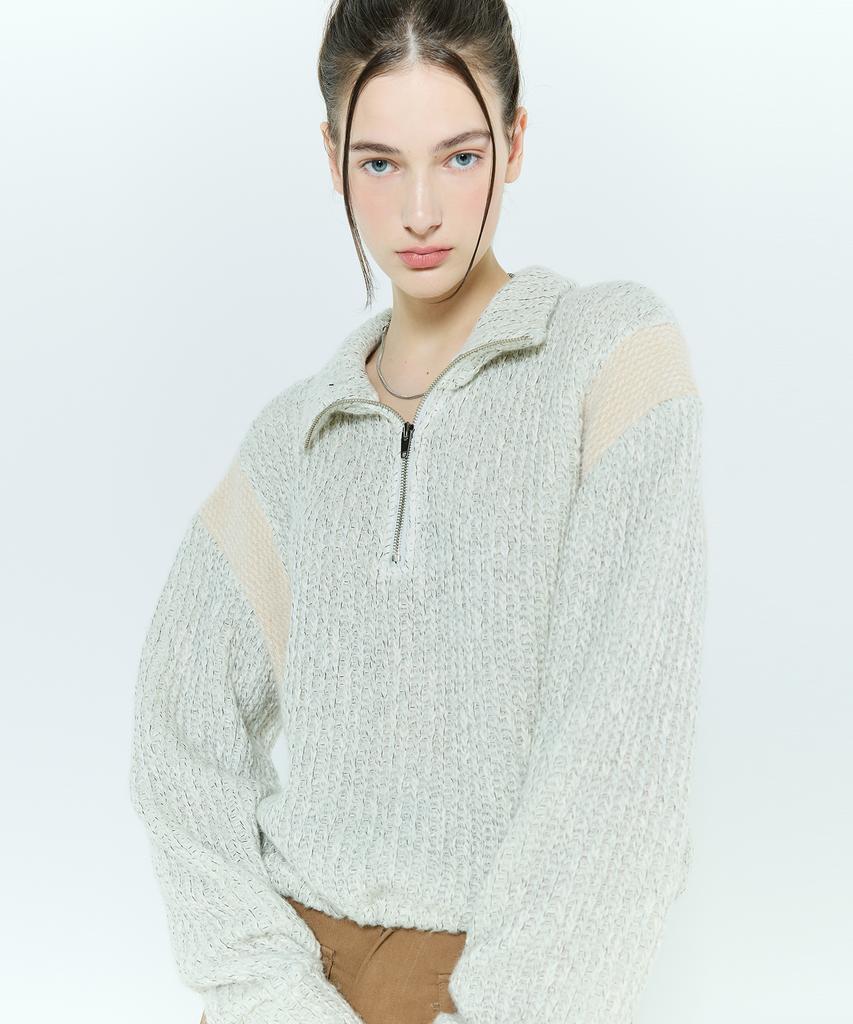 LARTIGENT L6 Colorblock Half Zip Knit(Cream)
