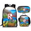 New Roblox Student School Bag Roblox Digital Printing Backpack Three-piece Set Lunch Bag Pencil Case
