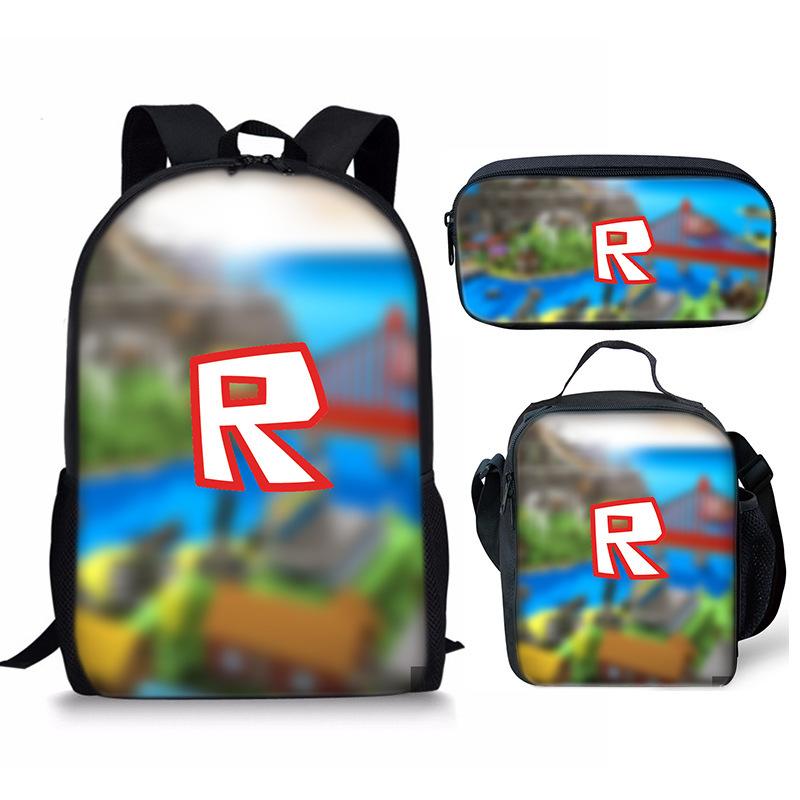 New Roblox Student School Bag Roblox Digital Printing Backpack Three-piece Set Lunch Bag Pencil Case