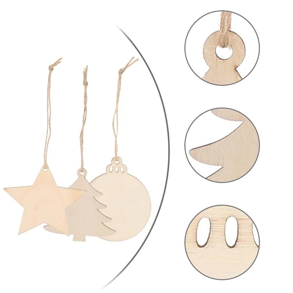 30Pcs Wooden Christmas Craft Shapes DIY Xmas Tree Decoration Hanging Baubles