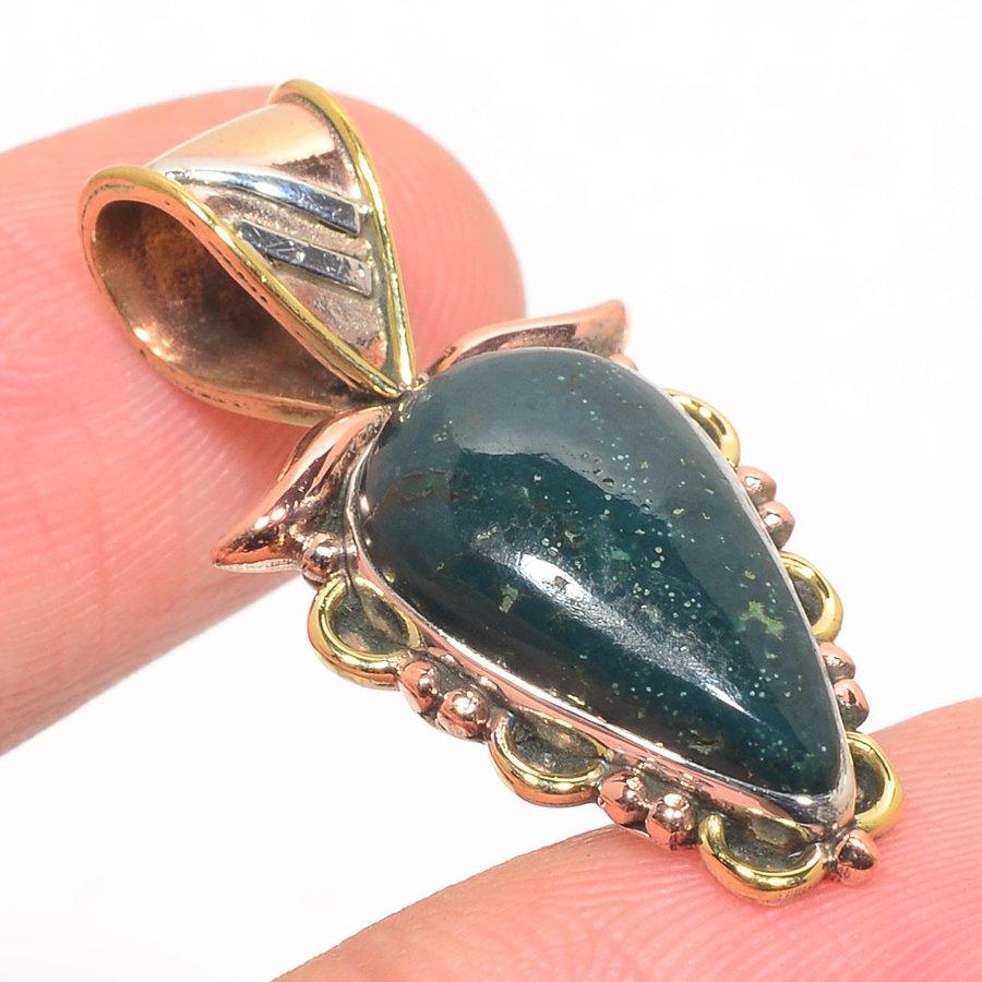 Pierre Gemme Héliotrope Naturelle Bicolore Argent Sterling Massif 925 Pendentif 1.25" J6R60