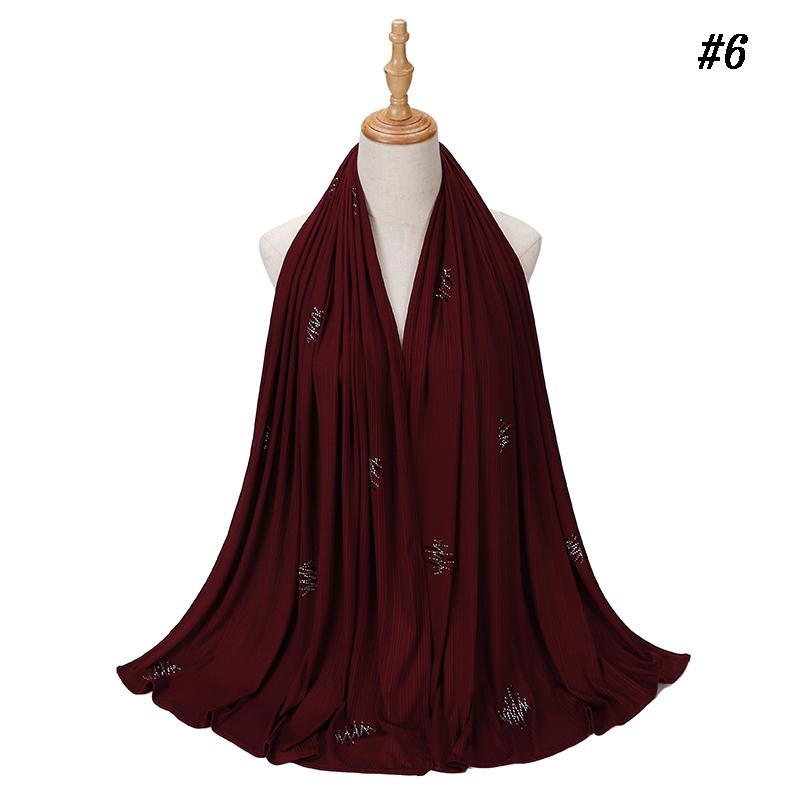 Ribbed Jersey Hijab Soft Breathable Stretch Scarf Shiny Sequins Muslim Shawls Wraps Islamic Headscarf Foulard