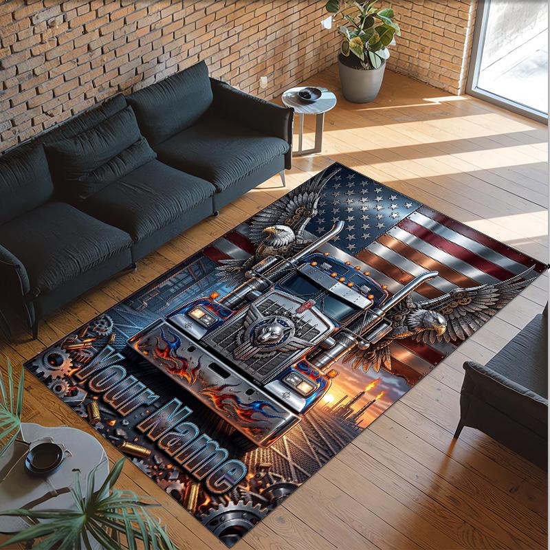 Truck Theme Crystal Velvet Rug Personalized Custom Name Text Soft Floor Mat Home Decor