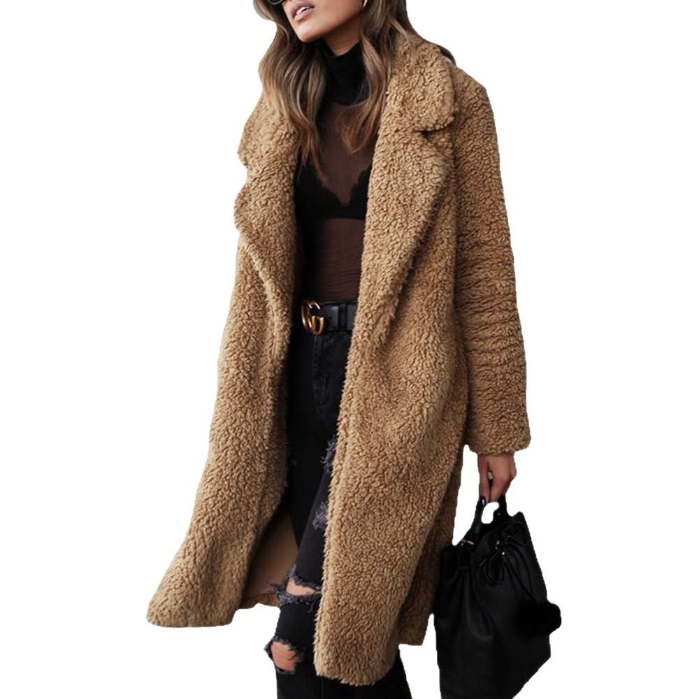 European & American Long-Sleeve Turn-Down Collar Plush Women's Coat for Autumn & Winter