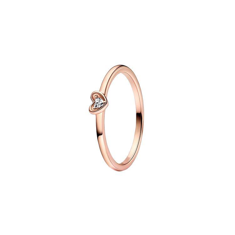 Pandora Moments Shining Heart Alloy Ring Women rings Rose-Gold 182495C01 48