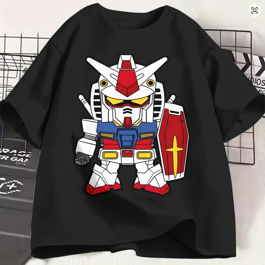 Gundam Cotton T Shirt For Unisex Summer Chibi Street Style T Shirts O Neck Harajuku Tees Oversized Print Tops