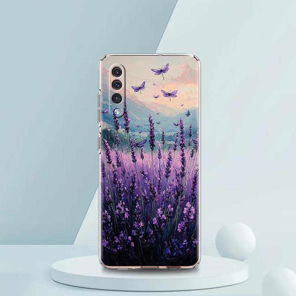 Transparent Phone Case for Samsung Galaxy A16 A14 A12 A22 A24 A42 A02 A03S A06 A20 A30 A40 Soft TPU Cover Lavender Pattern Capas