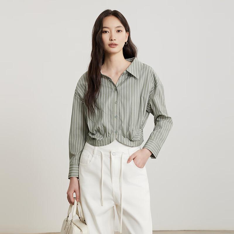 Женская полосатая приталенная рубашка с длинным рукавом L