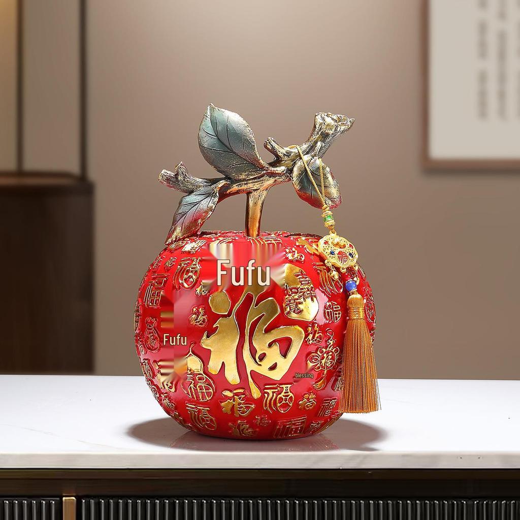 Luxury Persimmon Ruyi Gourd Apple Ornament for Living Room or Gift
