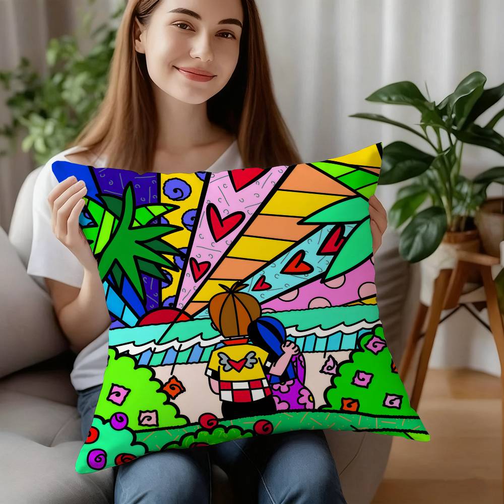 

B-Britto Art Design Pillow Case Plush Fabric Soft Pillowcase Double Sided Print Cushion Cover Household Gifts 12x12Inch