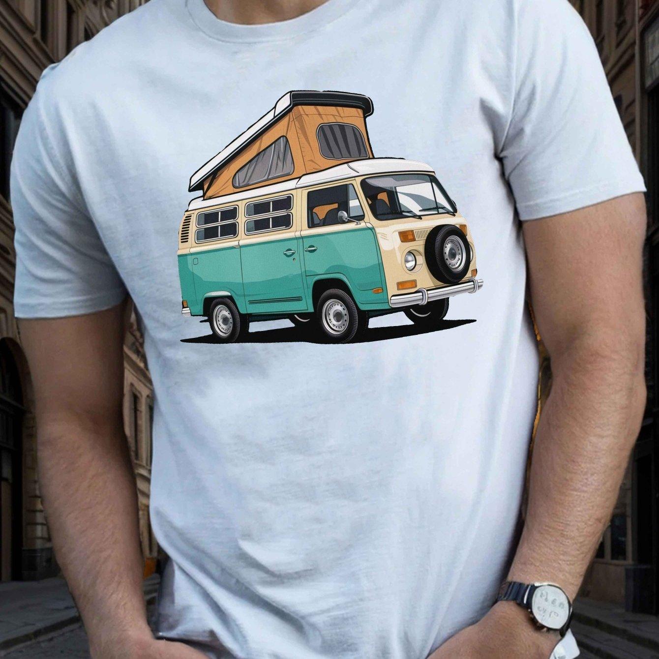 

Vintage Camper Van Print Mens TShirt Breathable Cotton Casual Crew Neck Short Sleeve Tee S