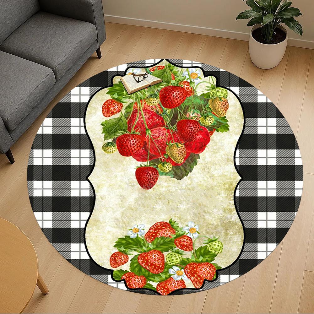 1PC strawberry plaid Office Round Area Rug, Under Office Chairs Bedroom Living Room Home Decor,Carpet for Office, -1110248
