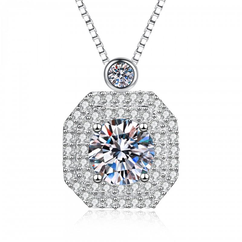 Moissanite Pendant Necklace Sparkling Square Bag Design Versatile Women
