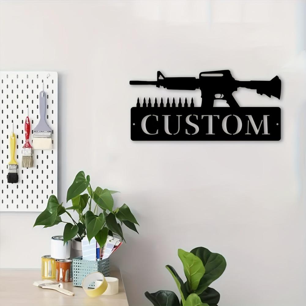 Personalized Assault Rifle & Bullet Metal Wall Art, Custom Name Sign, Farmhouse Porch Decor, Gift, Wall Sculptures