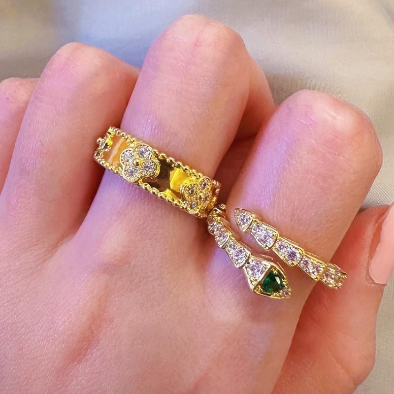 Elegant Green Snake Bamboo Ring For Women Adjustable Accessory Fashion