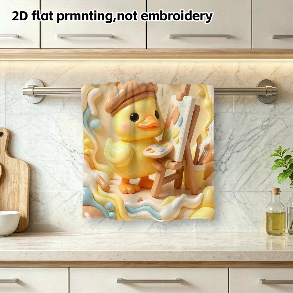 Painter Duck Inflated Print Towel, Cute Absorbent Quick Dry Hand Towel for Kids