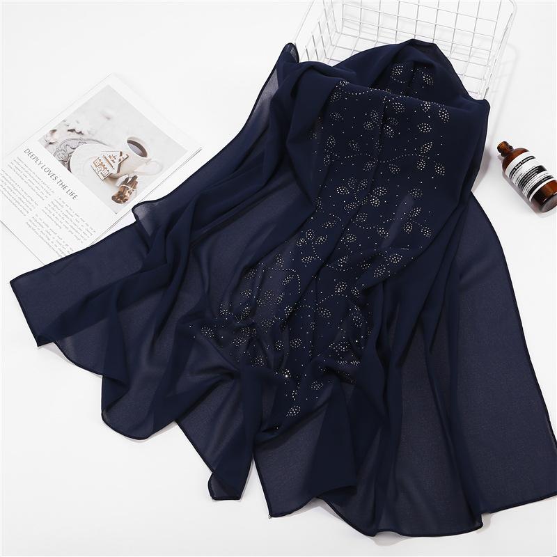 Women Chiffon Scarf Hijabs For Women Leaf Diamond Crystal Scarf Hijab Shawls Wraps Muslim Fashion Hijab Scarf Ramadan Shawl