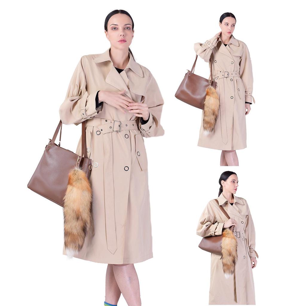 Silver Blue Real Fox Fur Pendant Charm - Women's Bag Accessory & Car Keychain