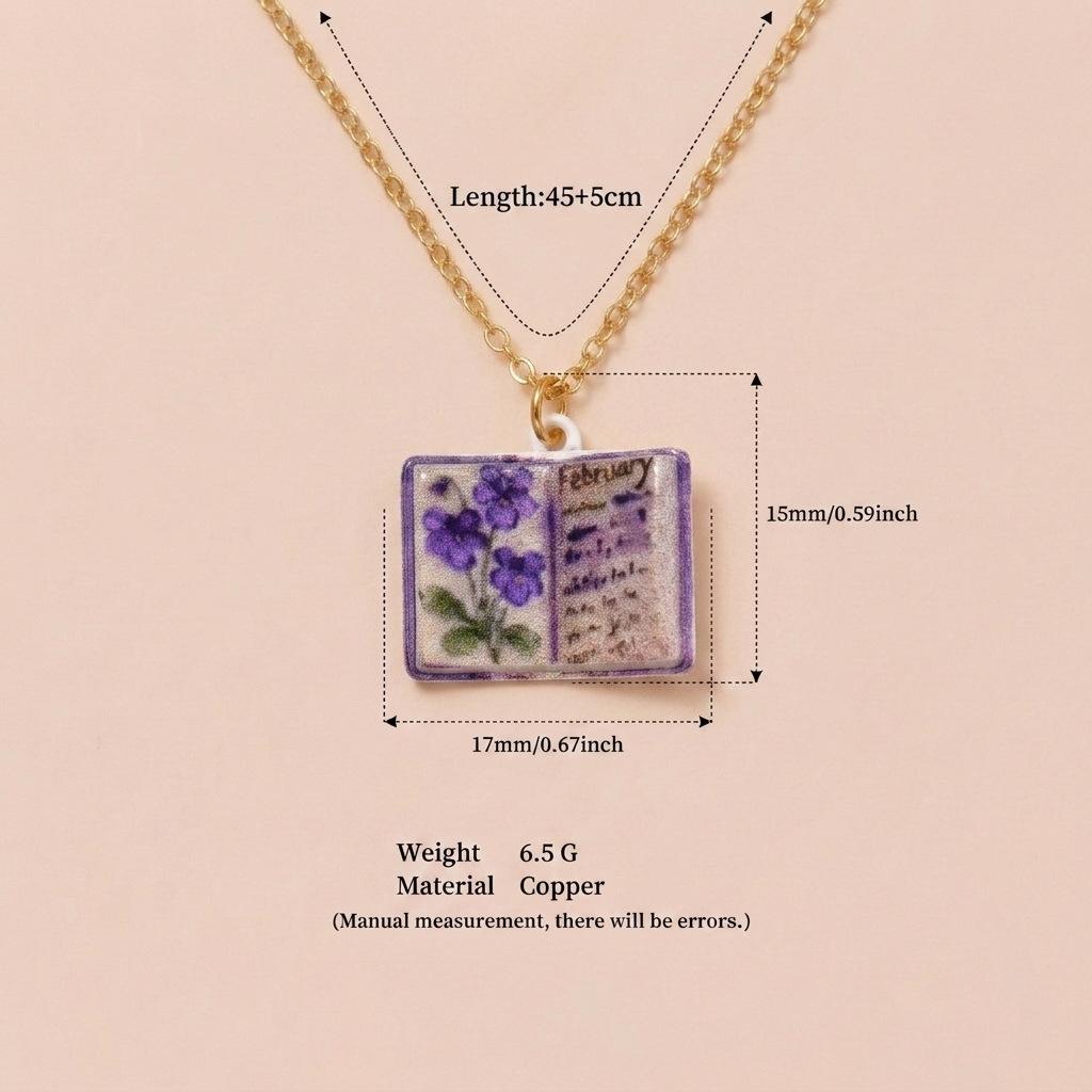 Enamel Book Pendant Necklace, Vintage Small Book Charm for Women
