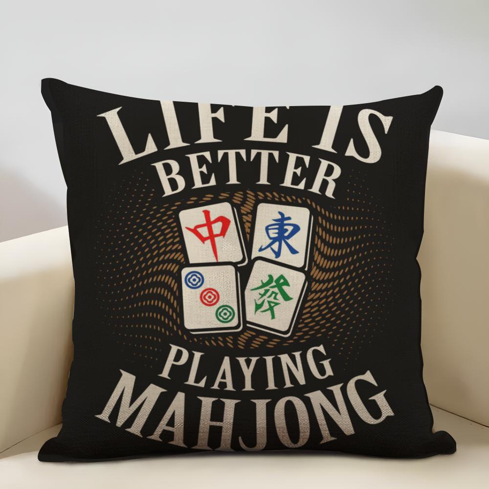 Mahjong Cushion Cover Household Decoration Linen Sofa Cushion Cover: Skin-Friendly & Breathable with Invisible Zipper