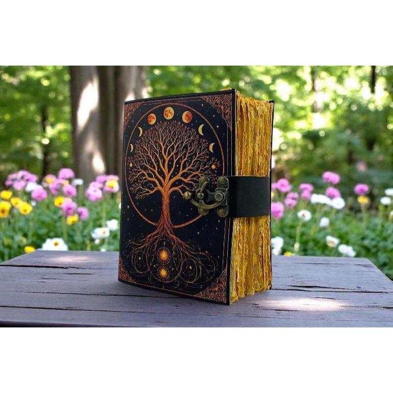 400 Page Large Grimoire Tree of Life Leather Journal For Women, Handmade Vintage Notebook Sketchbook Junk Journal, Gift For Him Her,