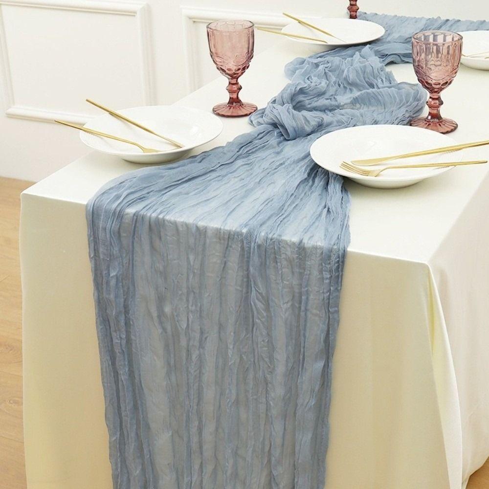 Semi-Sheer Cheese Cloth Table Runner Boho Rustic Elegant Tulle Balinese Pleated Tablecloth DIY Gauze Table Runner