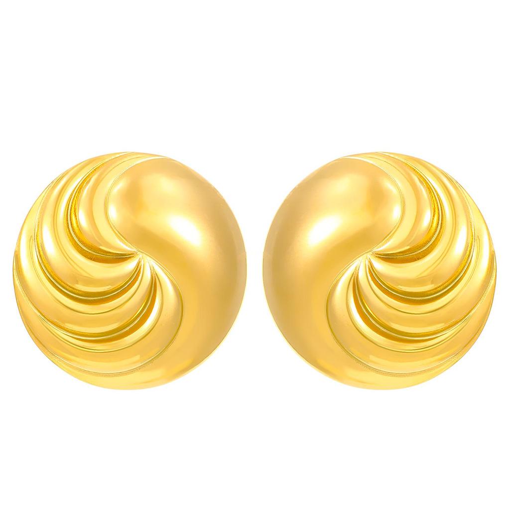 Vintage Titanium Steel Geometric Earrings: European & American Retro Style, Smooth Irregular Pleated Design