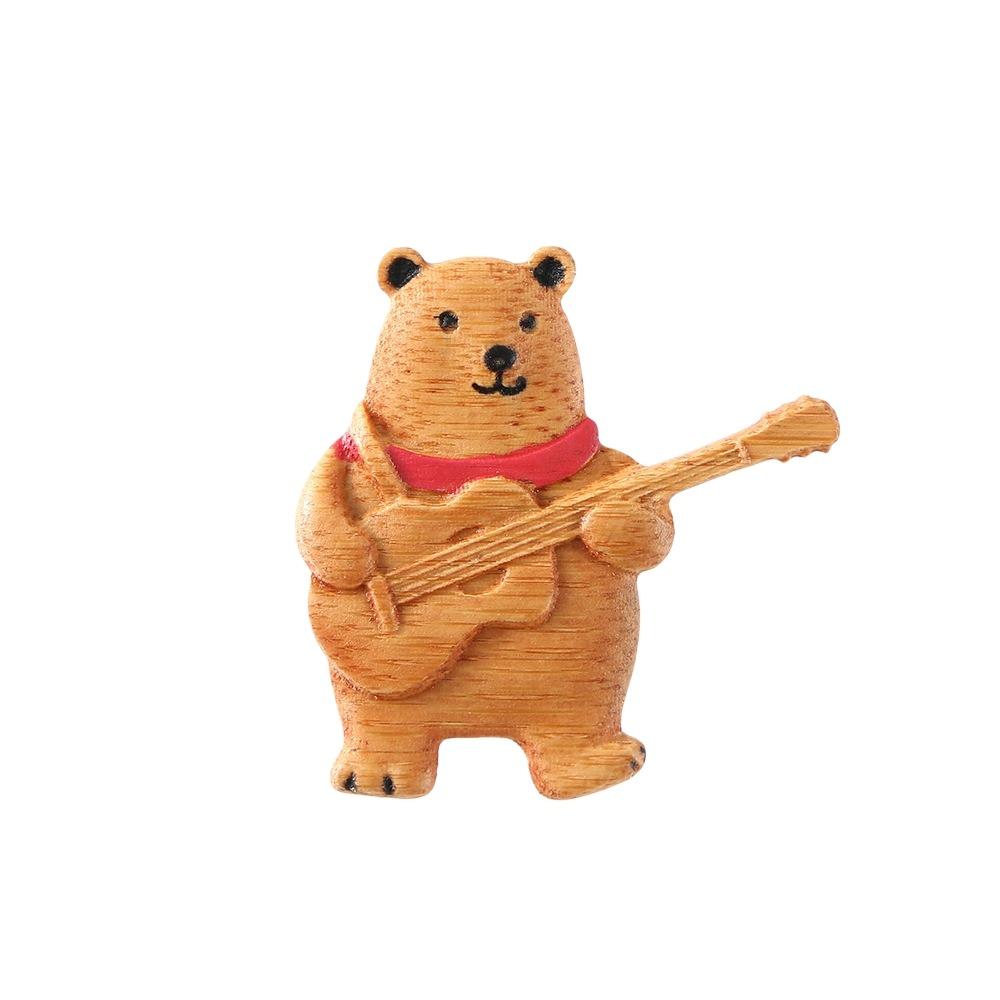 Guitar Bear Animal Pin Scarf Bear Badge Exquisite Sweater Wooden Brooch Party