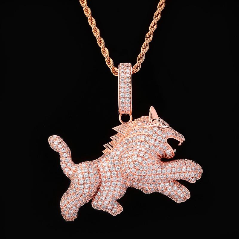 Pendentif Petit Chien Loup Très Vendu en Europe et en Amérique Plein de Zircon Tendance et Personnalisé Collier pour Homme