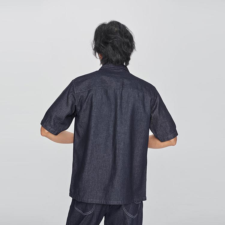 Comfortable Polo Collar Denim Logo Letter Short Sleeve Shirt Men shirts Light-Wash LMT010043206035898L00