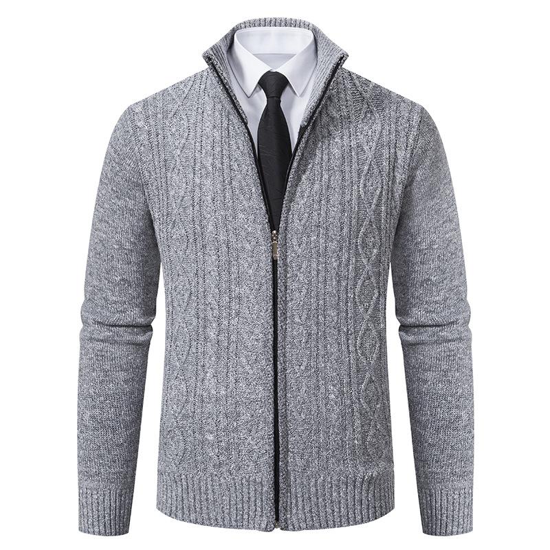 Men s stand-up neck cardigan sweater dad s knitted sweater thickened fashion jacquard knitted jacket men s M