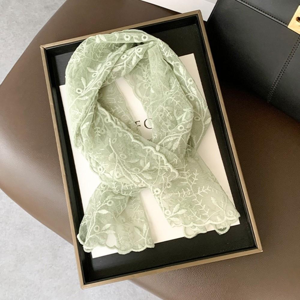 

Retro Embroidered Flower Lace Scarf Lightweight Breathable Mesh Female Headscarf Long Silk Scarf Summer