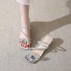 Thick-heeled slippers women's summer wear new bow rhinestone temperament high-heeled crystal sandals