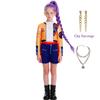 Kids K-pop Demon Girls Hunter Rumi Cosplay Costume Wig Earrings Halloween Party Fashion Clothing Set Fancy Rumi Prop