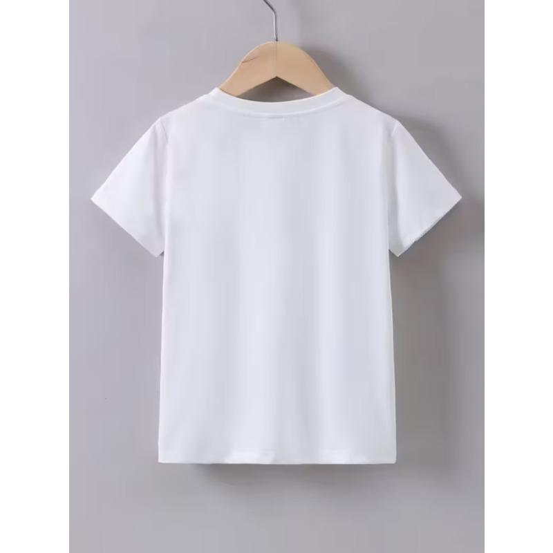 Kids Crewneck Short Sleeve T-Shirt, Cute Cartoon Placement Print