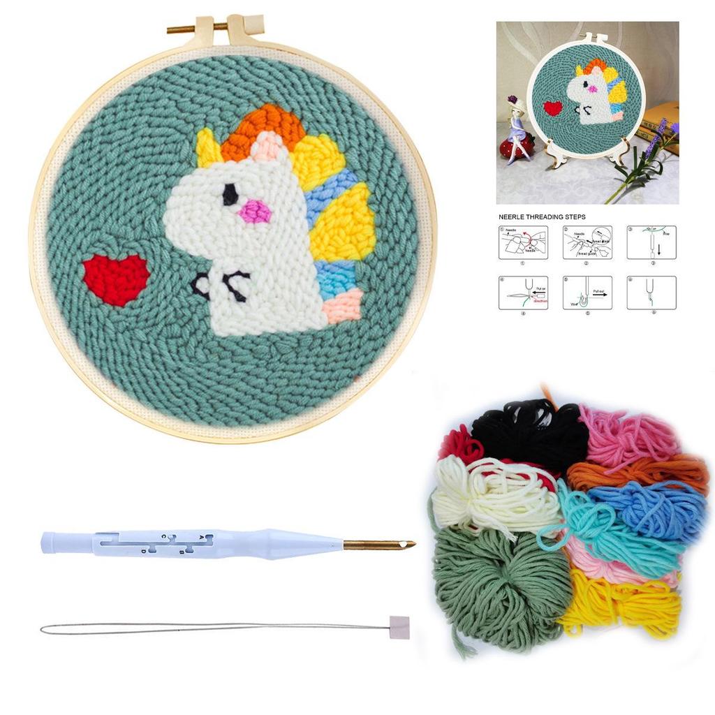 Russian DIY Punch Needle Embroidery Kit: Includes Yarn, Needle, Latch Hook, & Hoop for Knitting & Ornament Crafting