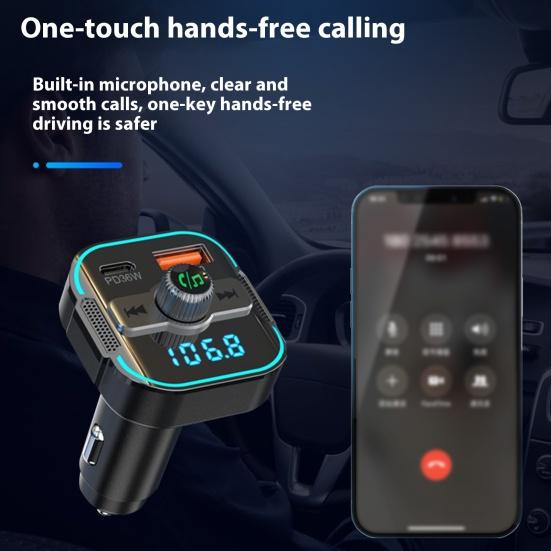 Dual-Port Car Charger with Bluetooth-compatible 54W Fast Charging Transmitter CVC Noise Cancellation Voltage Display Voice Assistant Car Adapter