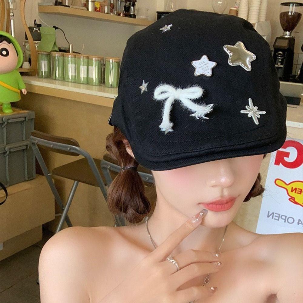 Cotton Y2k Painter Hat Korean Style Female Artist Hat Autumn Retro Star Forward Berets  Women