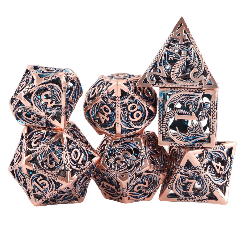 7pcs Polyhedral Dice Set Copper Hollow Dragons Pattern High Balance Table Games Dice Set for Role